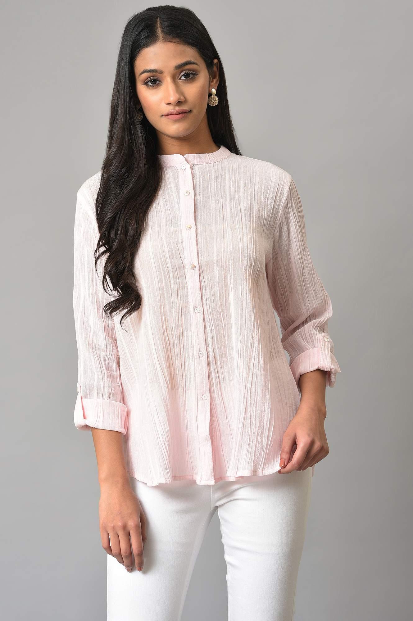 Light Pink Mandarin Collar Top