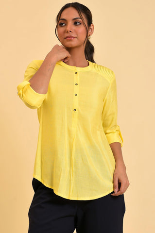 Yellow Blue Cotton Flax Top