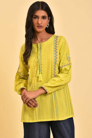 Lime Yellow Seer Sucker Printed Top