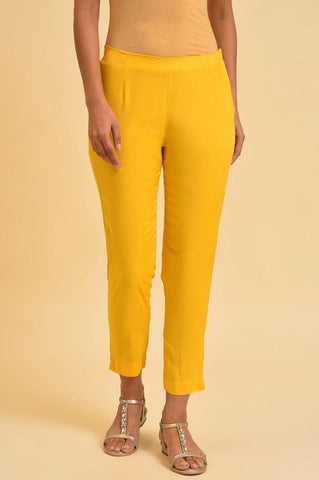 Yellow Solid Straight Slim Pants