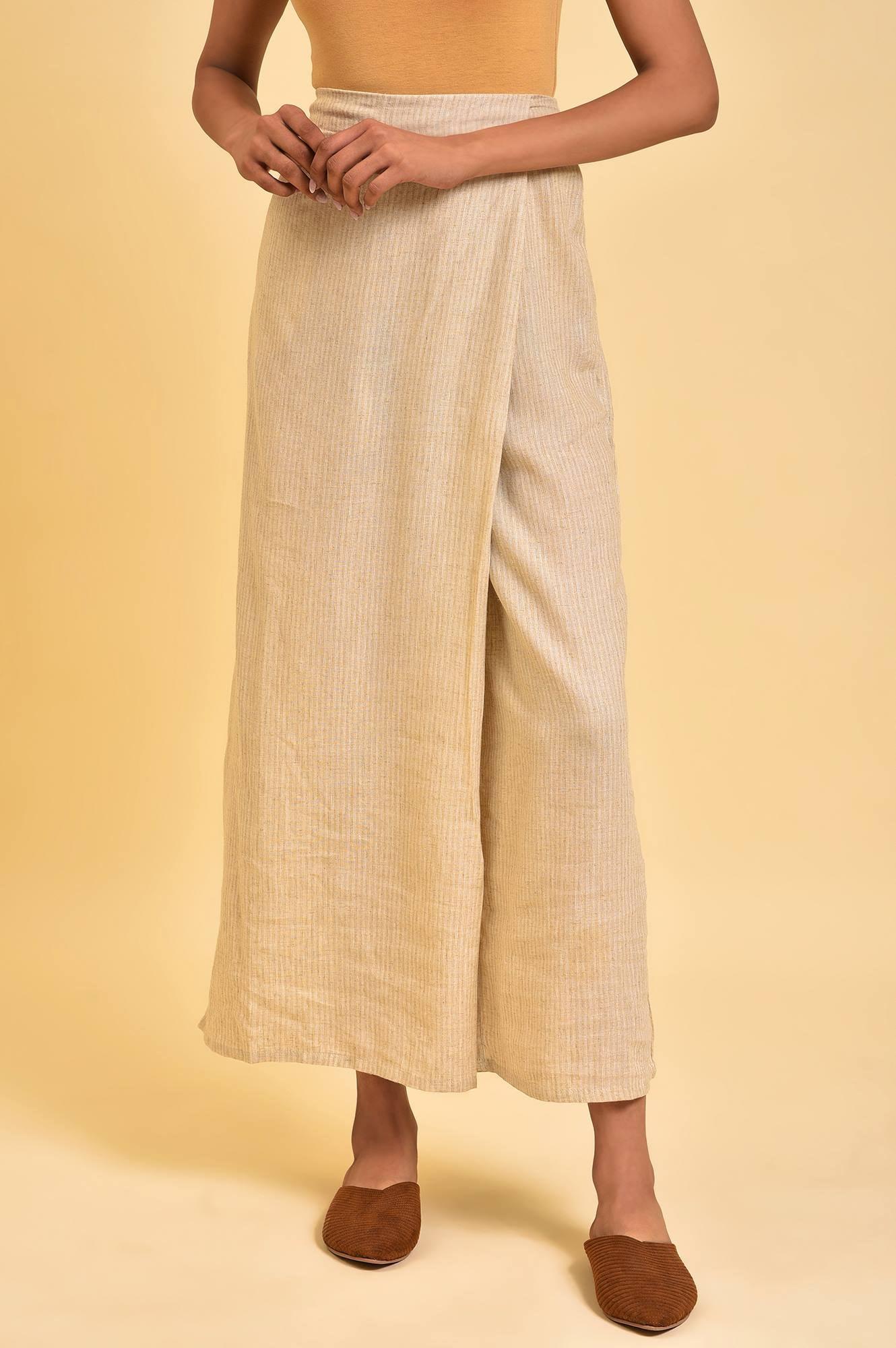 Beige Front Overlap Pants