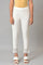 White Solid Cotton Flax Slim Pant with Embellished Hemline
