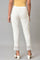 White Solid Cotton Flax Slim Pant with Embellished Hemline