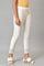 White Solid Cotton Flax Slim Pant with Embellished Hemline