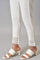 White Solid Cotton Flax Slim Pant with Embellished Hemline