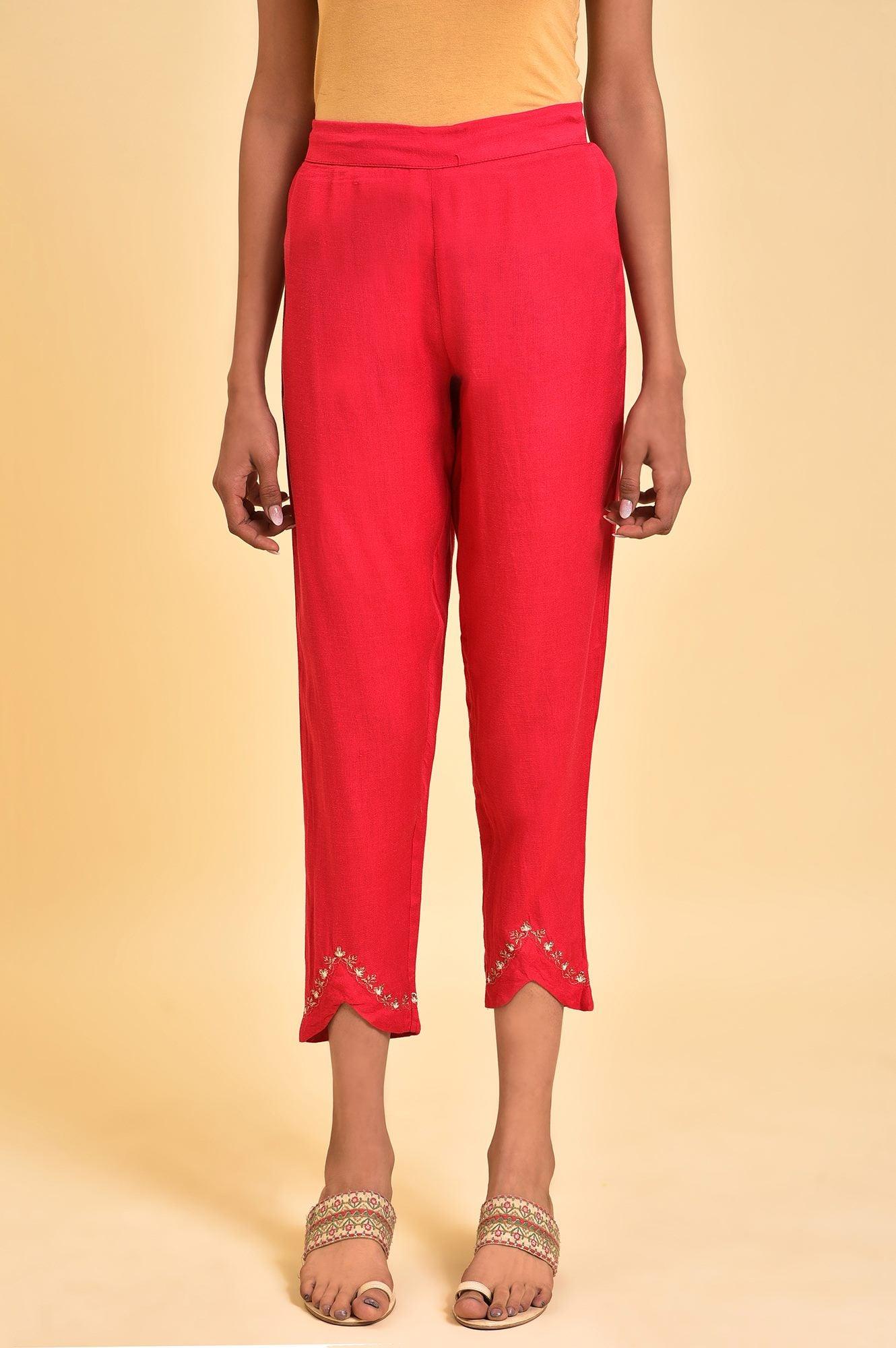 Pink Embroidered Slim Pants