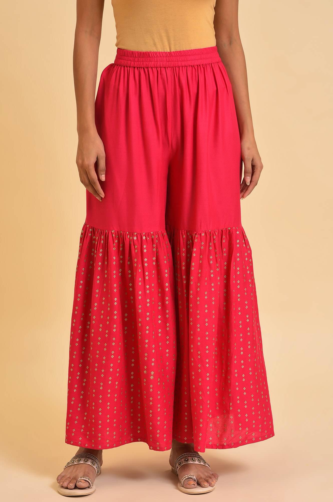 Pink Glitter Printed Sharara Pants