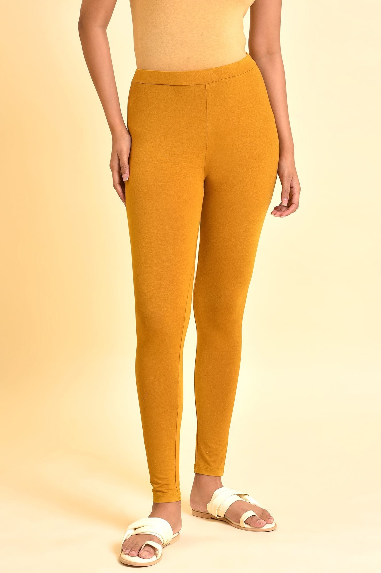 Mustard Yellow Solid Viscose Lycra Tights