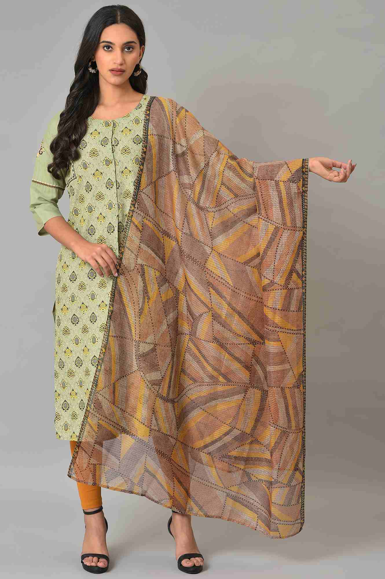 Brown Printed Kota Dupatta