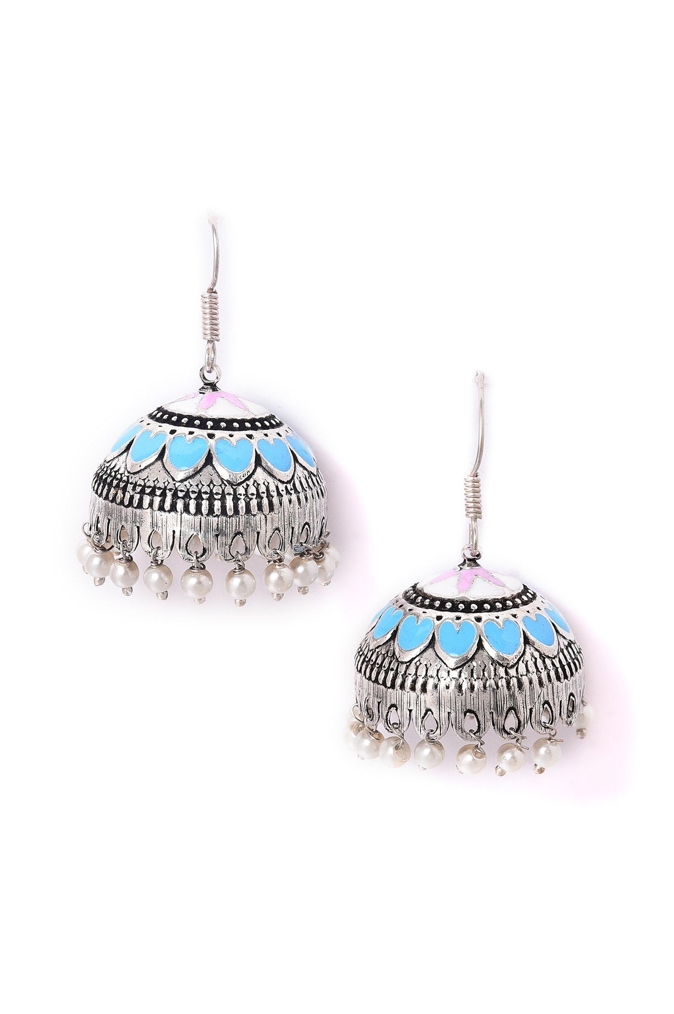 Blue & Pink Enamelled Ethnic Jhumka