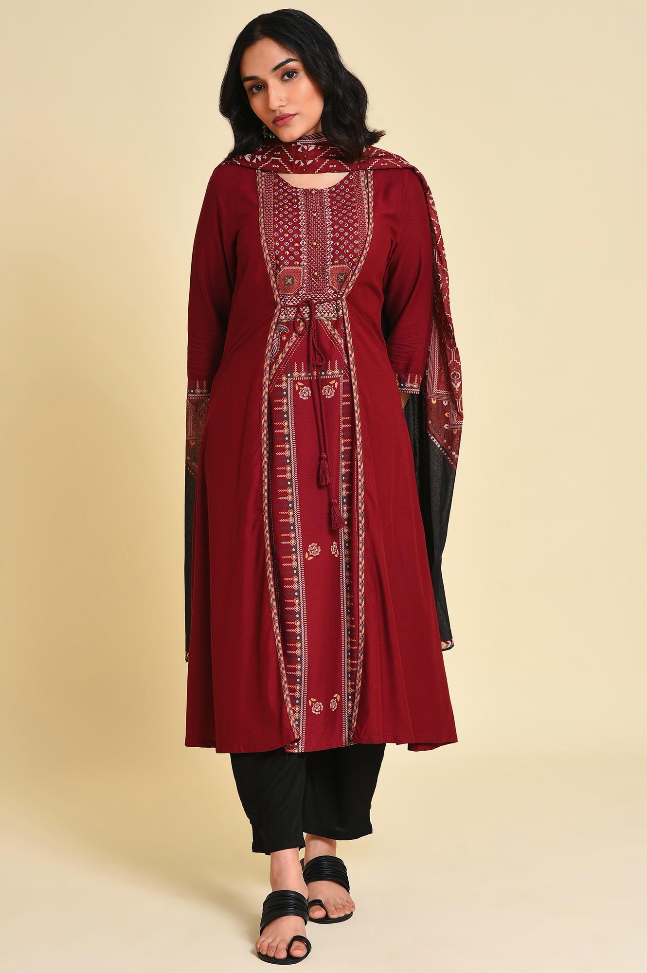 Red Mock Layer kurta Set