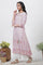 Pink Floral Printed A-Line Kurta, Pants And Kota Dupatta Set