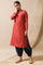 Red Cotton Silk Dobby Kurta With Tassels