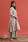 White Multi-Coloured Hand Block Print Flared Kurta