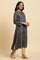 Blue Flared Booti Printed Winter Kurta