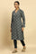 Green Printed Winter Kurta With Embroidery