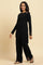 Navy Embroidered Asymmetrical Winter Kurta And Parallel Pants Set