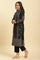 Black Paisley Yoke And Gold Zari Winter Kurta, Pants And Shawl Set