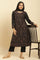 Black Printed Acrylic Kurta, Pants And Shawl Set