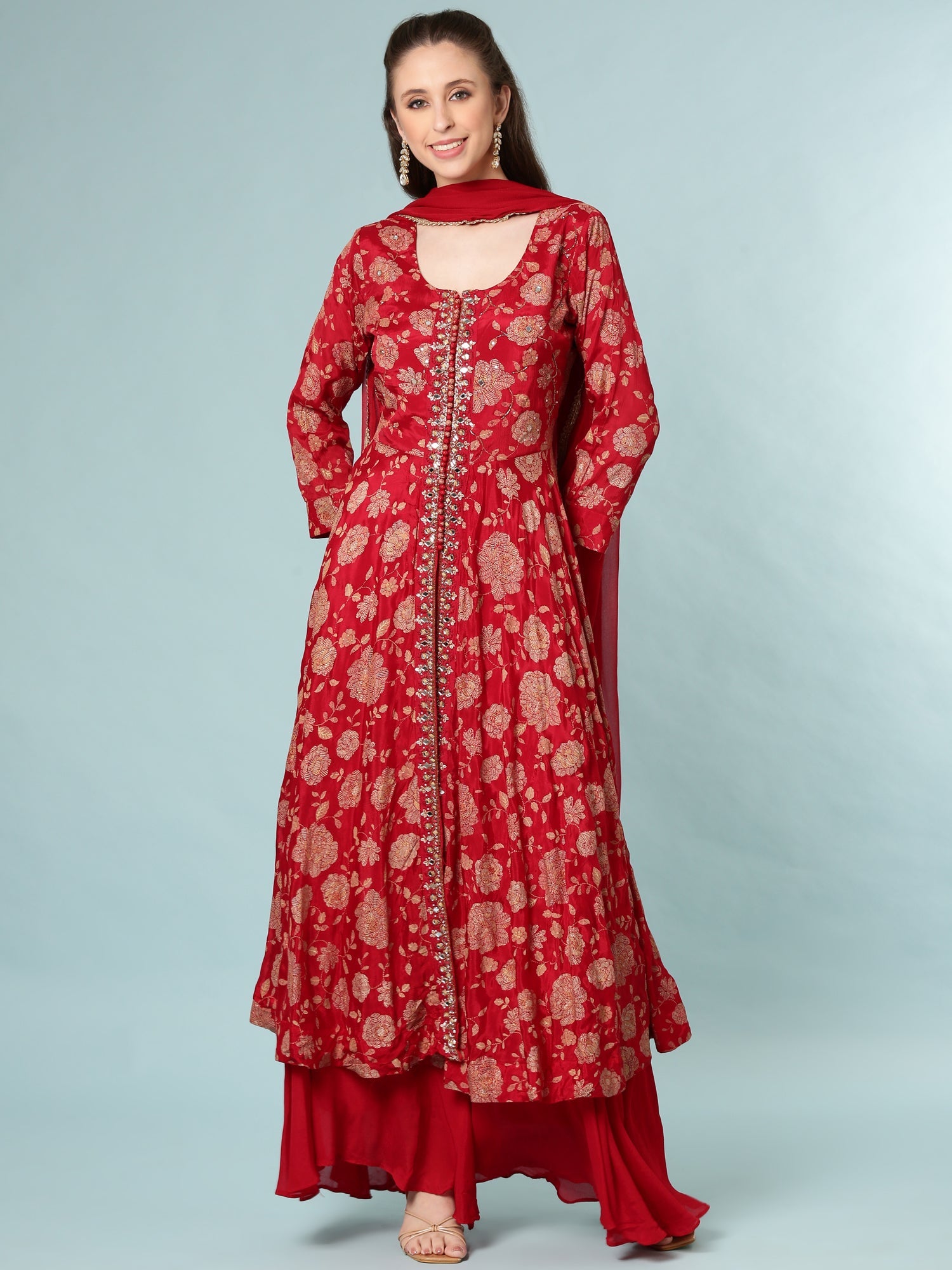 Maroon Georgette Digital Print Anarkali Set