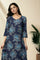 Blue Floral Printed Asymmetrical Kurta with Neck Metal Clasp