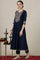 Blue Dori Embroidered Flared Kurta, Trousers and Dupatta Set