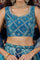 Blue Printed Zari Embroidered Crop Top, Brocade Flared Skirt and Dupatta Set
