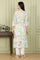 White Floral And Bird Printed Straight Kurta With Scalloped Neckline