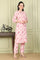 Pink Floral Printed Pure Cotton Straight Kurta And Pants Co-Ord Set