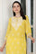 Yellow Floral Printed Dull Shantung Chikankari Straight Kurta