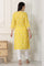 Yellow Floral Printed Dull Shantung Chikankari Straight Kurta