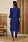 Navy Blue Glitter Paisley Printed Straight Kurta With Dori Embroidery On Yoke