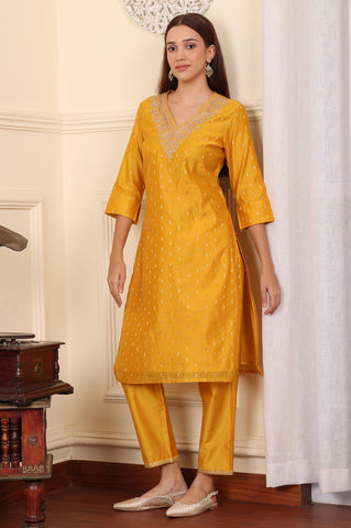Yellow Dori Embroidered Chanderi Straight Kurta