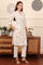 Off White Floral Printed Cotton Flax Straight Kurta
