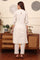 Off White Floral Printed Cotton Flax Straight Kurta