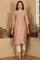 Peach Floral Printed Straight Kurta With Lace Highlight
