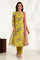 Celery Green Floral Printed Sequined Kota Flared Kurta, Slim Pants And Dupatta Set