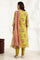 Celery Green Floral Printed Sequined Kota Flared Kurta, Slim Pants And Dupatta Set