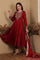 Red Embroidered Chanderi Flared Kurta, Slim Pants And Dupatta Set