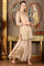 Gold Viscose Zari Embroidered Short Kurta, Flared Pants And Dupatta Set