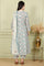 White Floral Printed A-Line Kurta, Pants And Dupatta Set