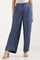 Blue Solid Wide Leg Denim Palazzo With Side Buttons