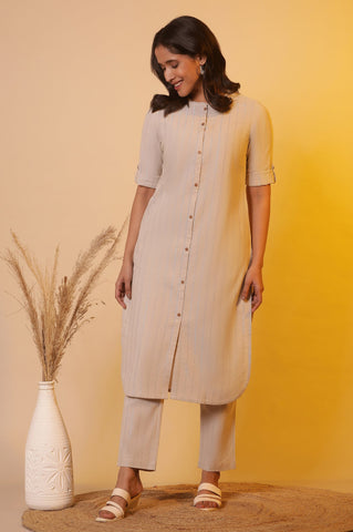 Beige with Lurex Stripes Kurta and Palazzo Co-ord Set