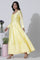 Yellow Chanderi Panelled Thread Work Anarkali Kurta, Churidar and Dupatta Set