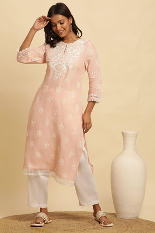 Light Pink Chikankari Embroidery Kurta