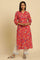 Red Floral Printed Straight Kurta