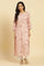 Pink Straight Kurta In White Floral Print