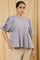 White And Blue Yarn Dyed Peplum Top