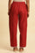 Red Cotton Flax Straight Pants With Embroidery