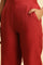 Red Cotton Flax Straight Pants With Embroidery